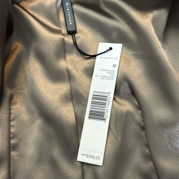 ELIE TAHARI Natalie Jacket Silver Leather Jacket Size Medium - Picture 10 of 11